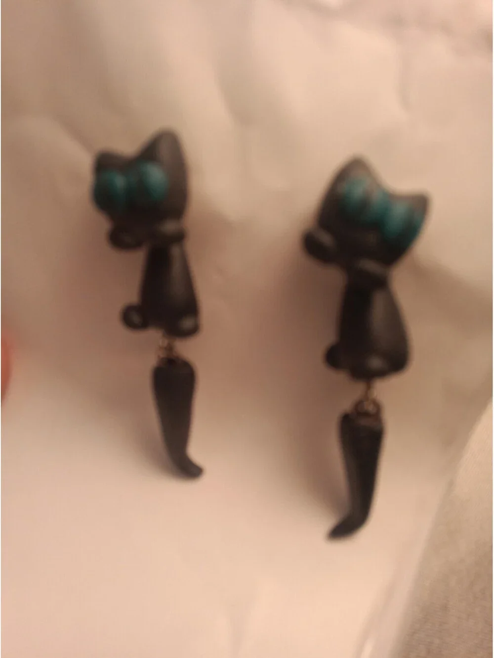 Cute 3D Black Cat Clay Dangle Earrings, Green Eyes, Witchy Gothic Halloween...